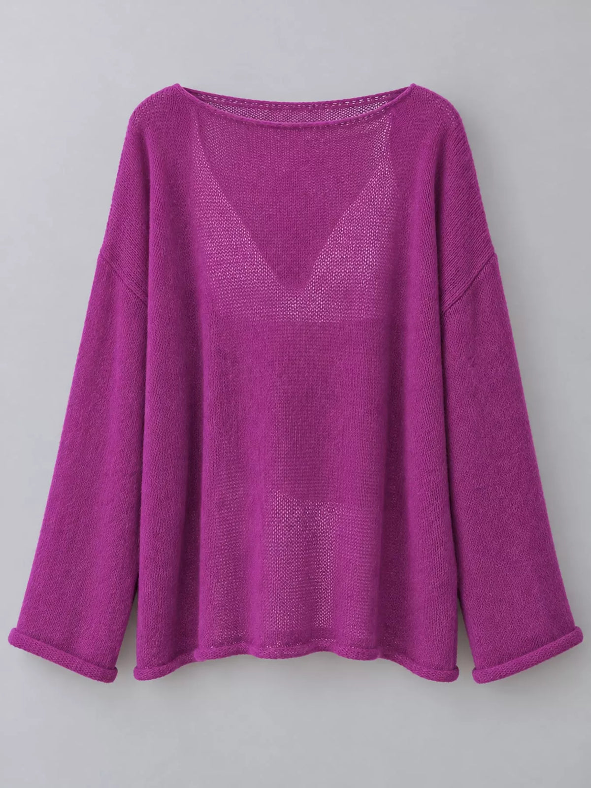 Full Size Sheer Lightweight Knit Top Plus Size - Purple - View 54