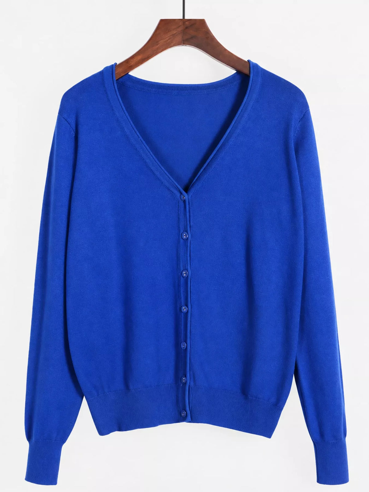 Classic V-Neck Button-Down Knit Cardigan - Royal Blue - View 97