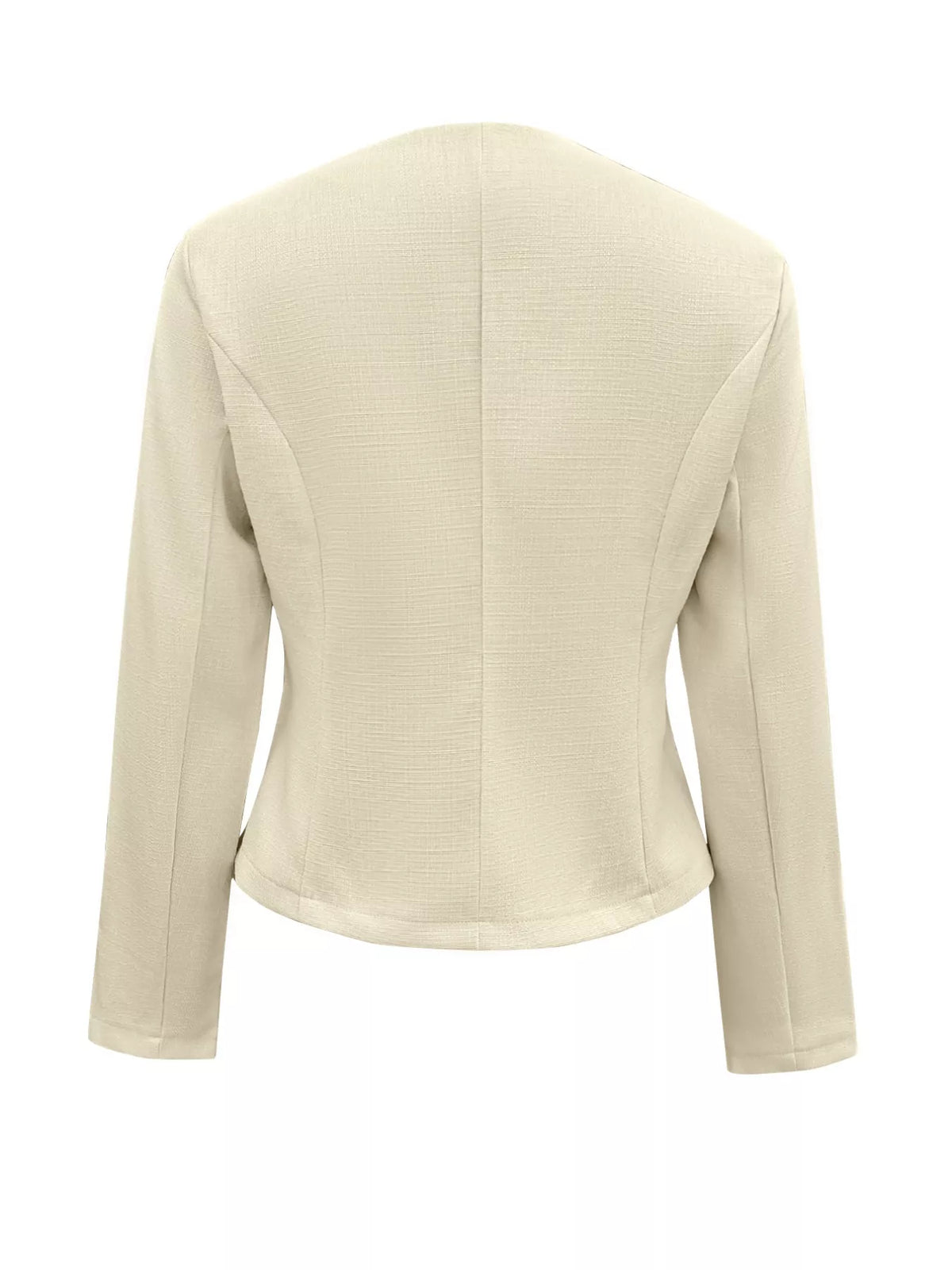 Square Neck Button-Down Fitted Blazer - Cream - View 4