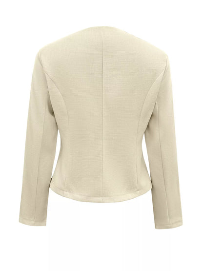 Square Neck Button-Down Fitted Blazer - Cream - View 4