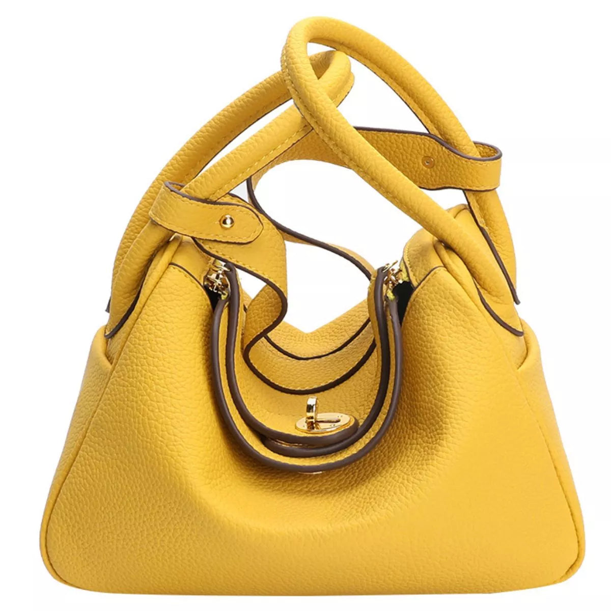 Textured PU Leather Handbag - Yellow - View 6