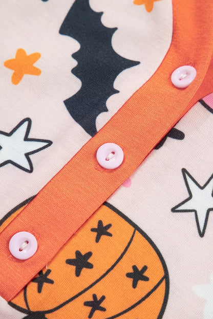 Halloween Pumpkin Print Long Sleeve Home Wear Lounge Set - Dusty Pink - View 9