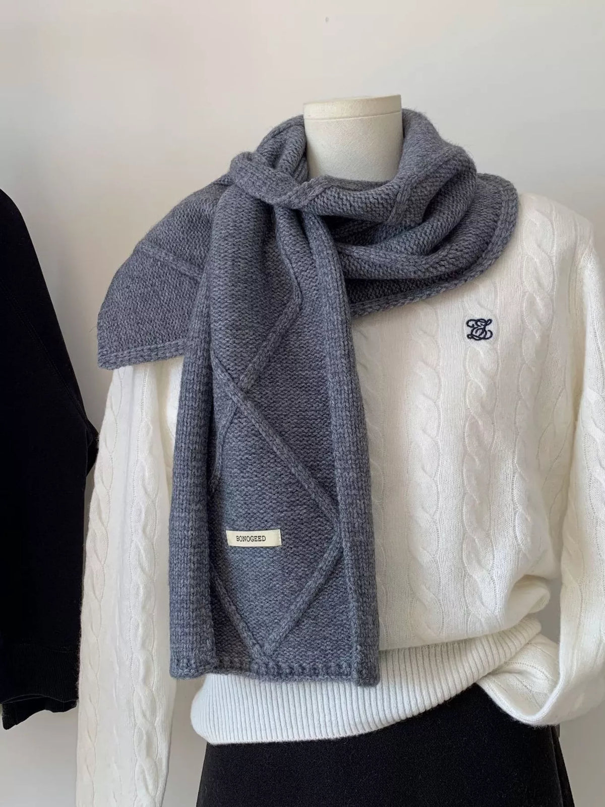 Solid Color Knitted Winter Scarf - Gray - View 4