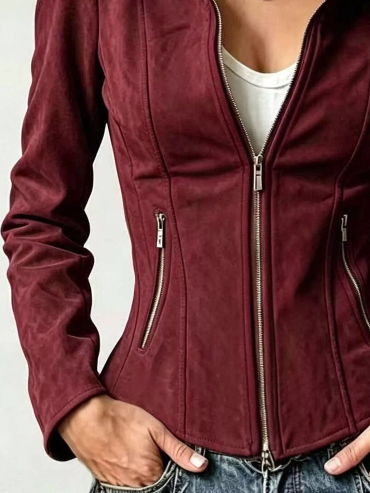 Slim-Fit Zip-Up Jacket - Burgundy - View 3