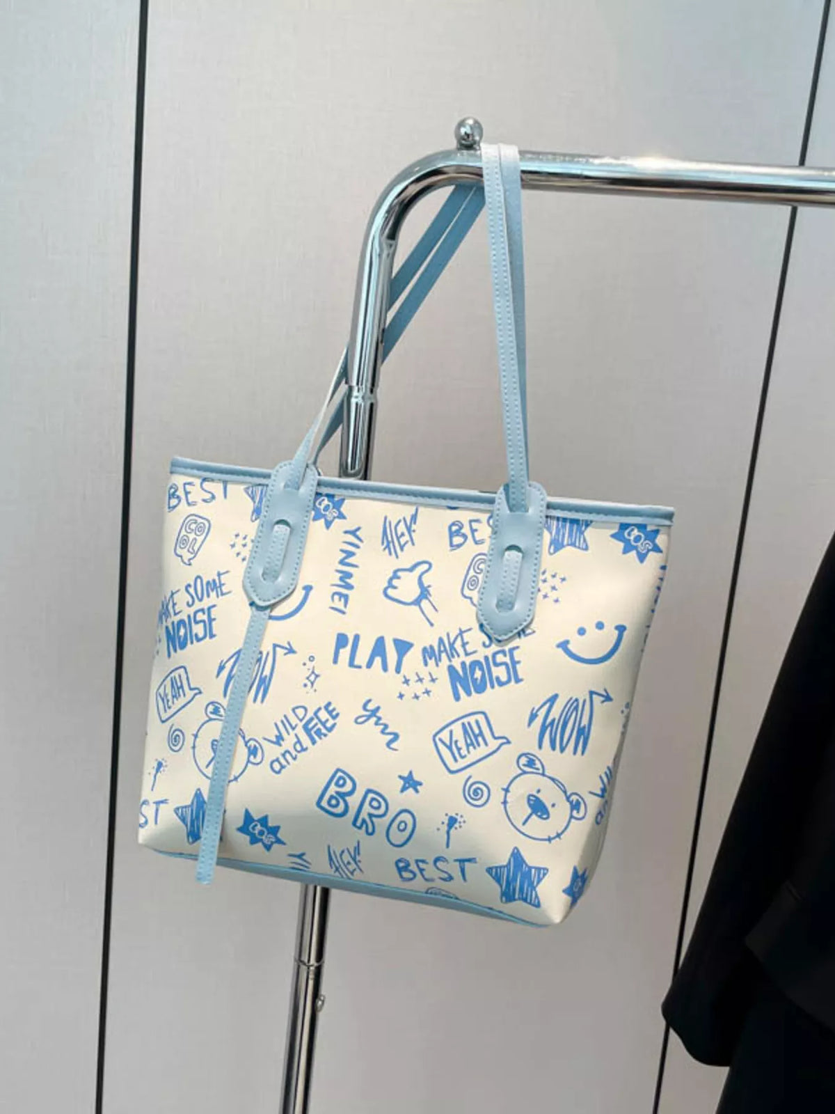 Graffiti Print Casual Tote Bag - Blue - View 13