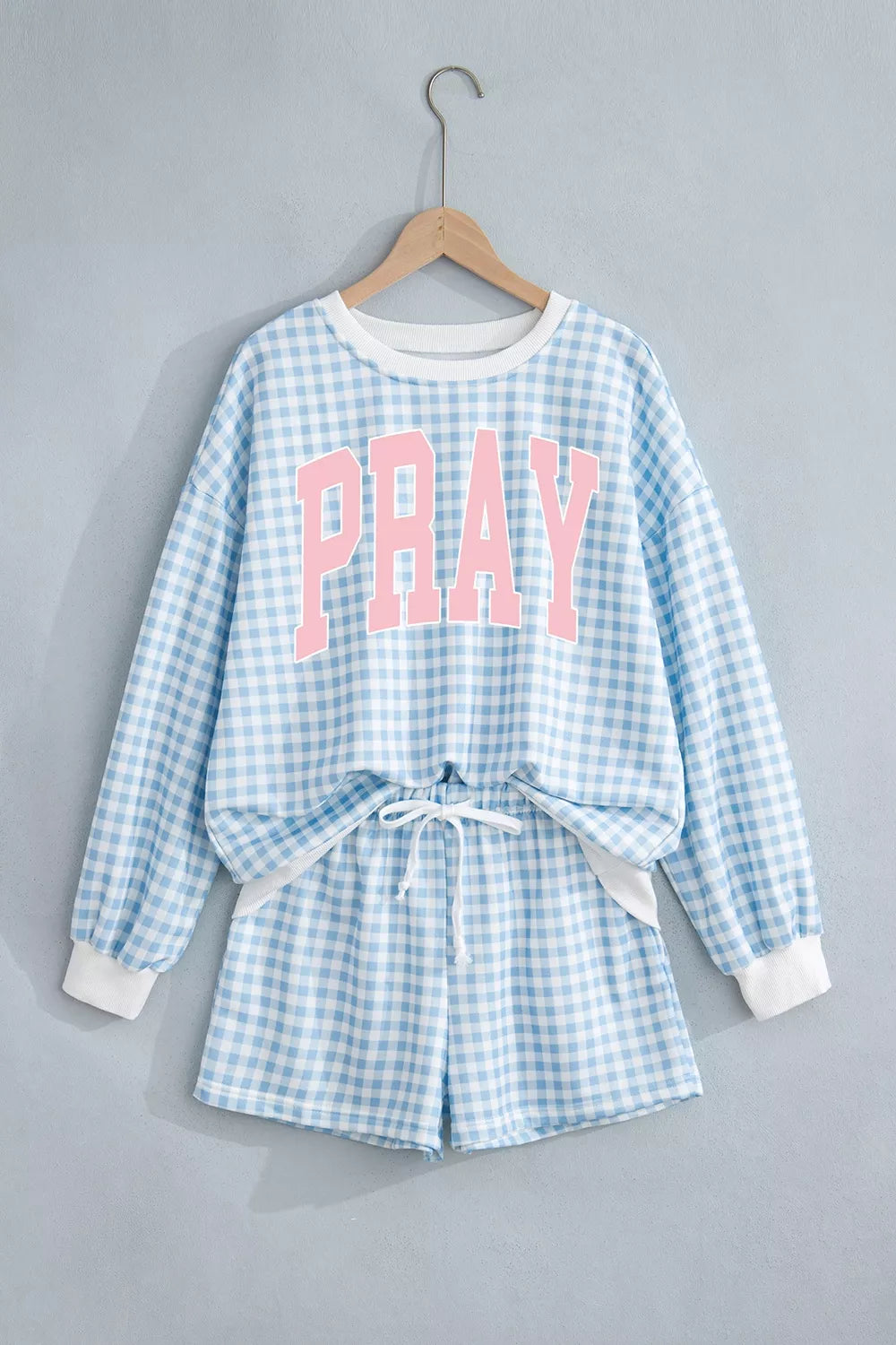 PRAY Plaid Baggy Top and Shorts Set - Light Blue - View 5