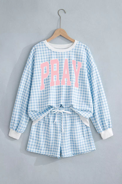 PRAY Plaid Baggy Top and Shorts Set - Light Blue - View 5
