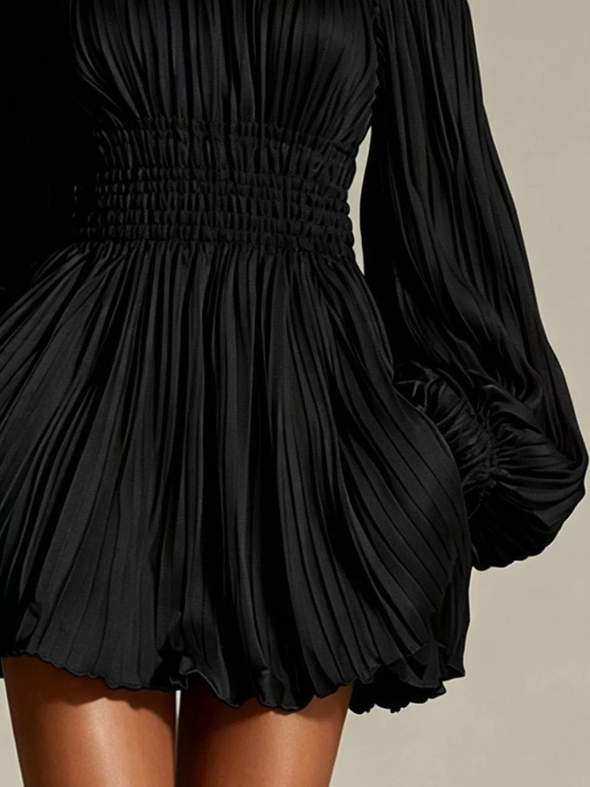 Off-Shoulder Pleated Mini Dress - Black - View 3