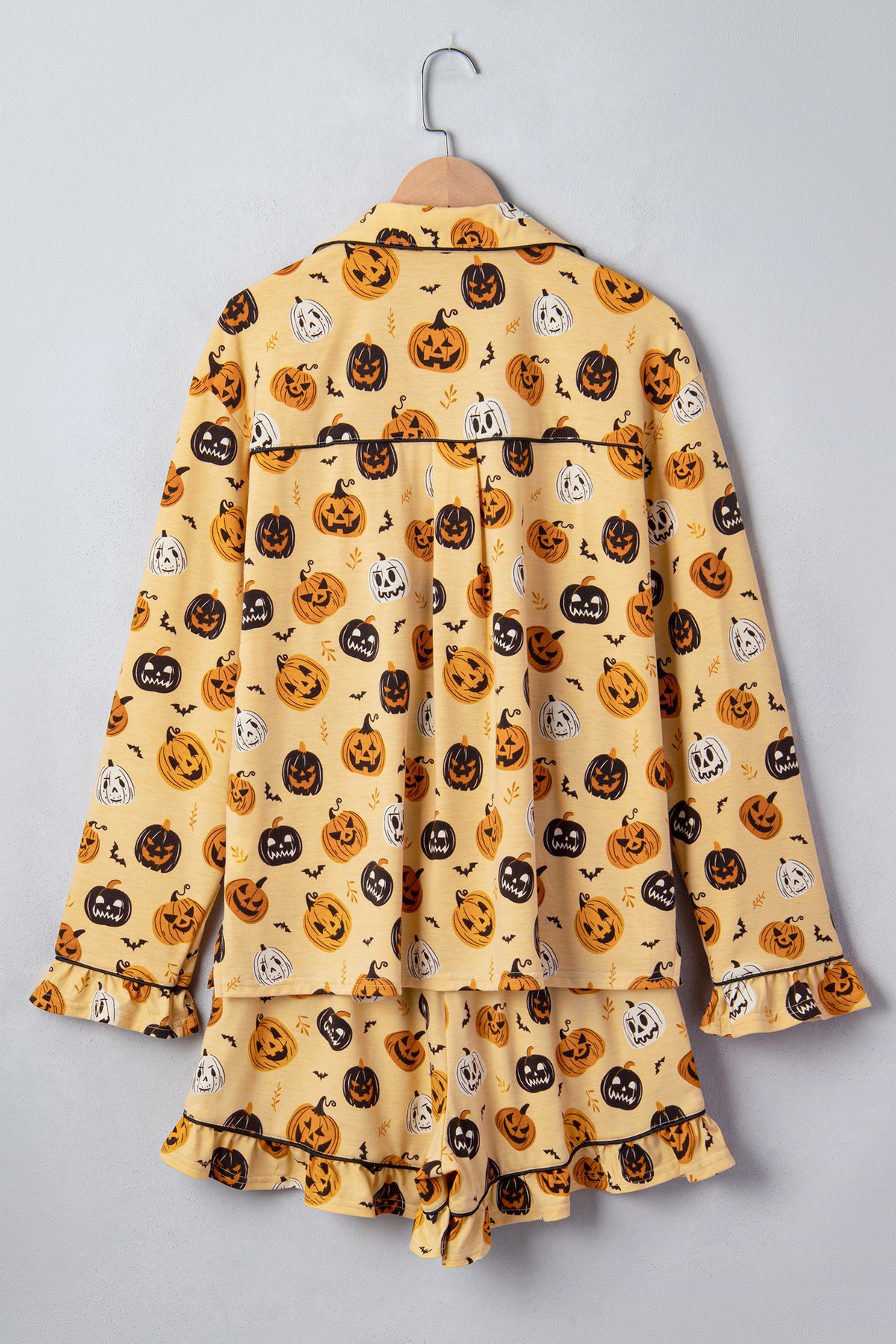 Orange Long Sleeve Ruffle Pumpkin Face Print Two Piece Lounge Set - product photo 6