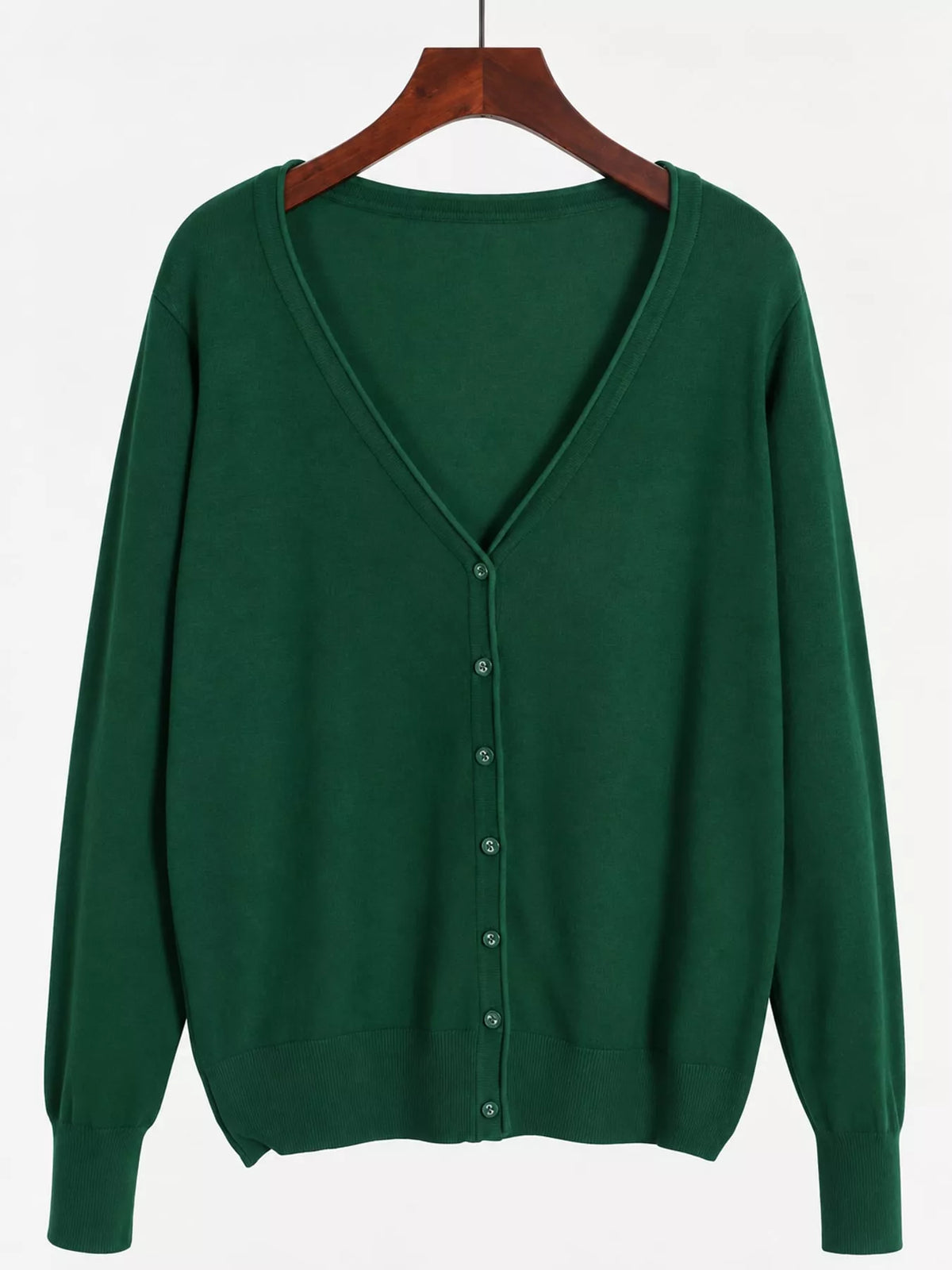 Classic V-Neck Button-Down Knit Cardigan - Dark Green - View 85