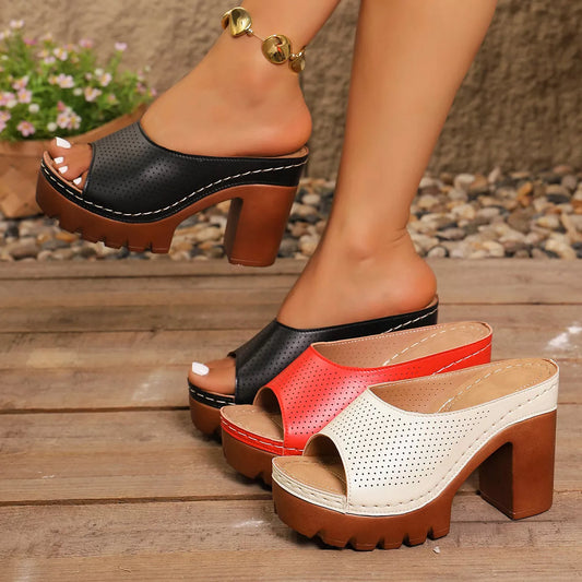 Peep Toe Block Heels Sandals - Color comparison - View 1