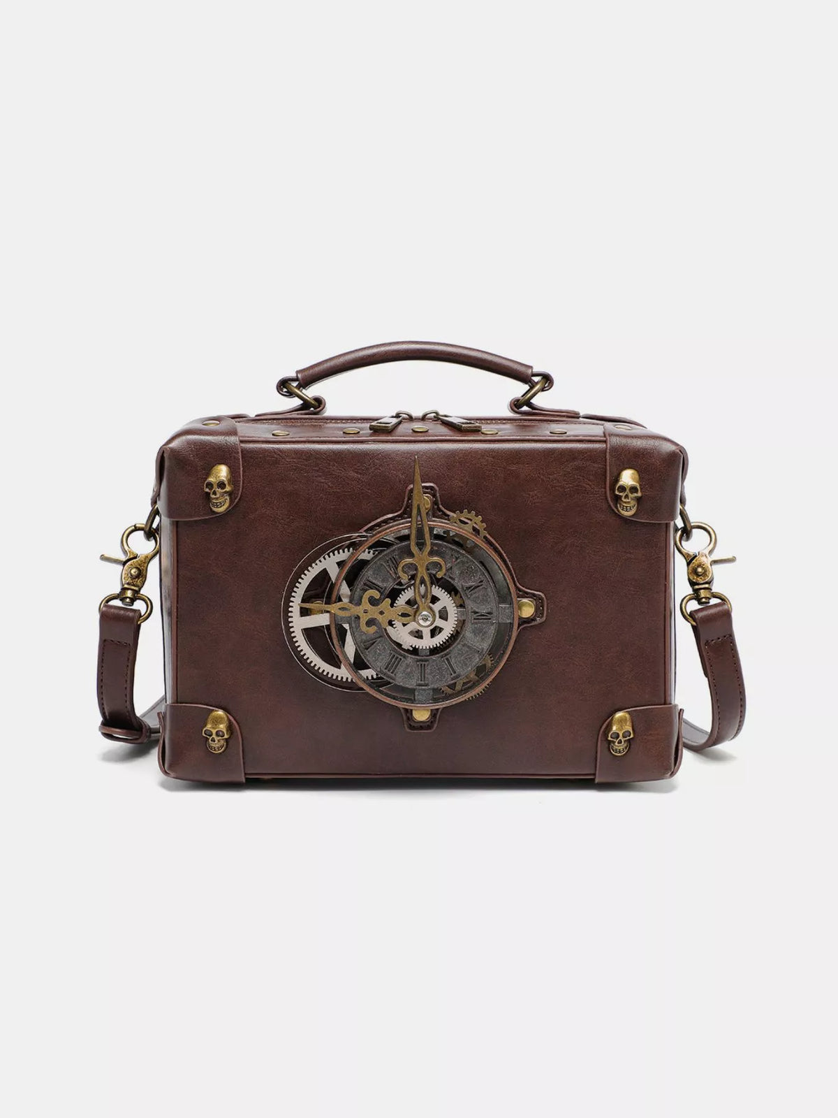 Steampunk Clockwork Design Crossbody Bag - Brown - View 1