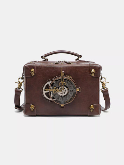 Steampunk Clockwork Design Crossbody Bag - Brown - View 1