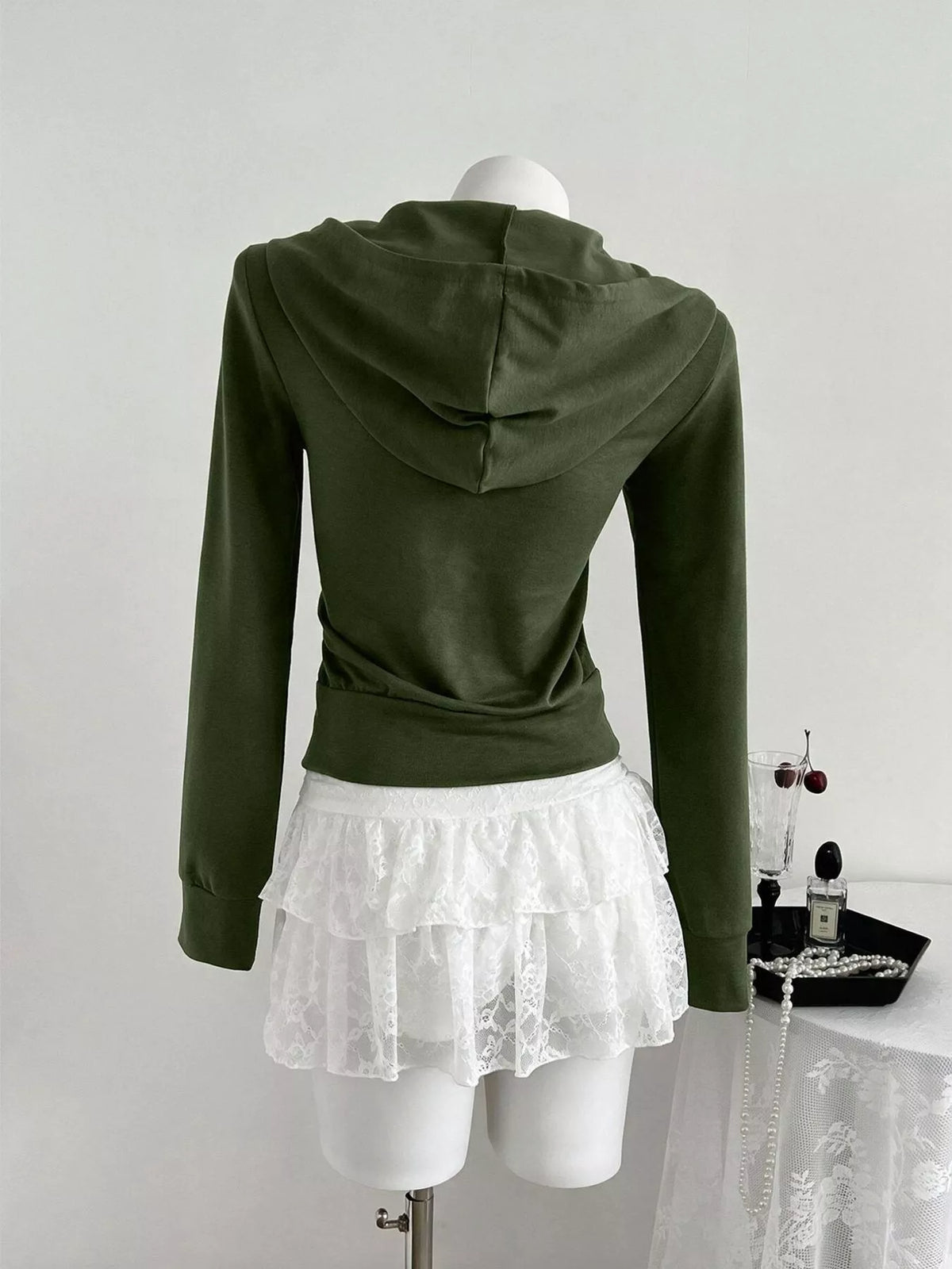 Slim-Fit Zip-Up Hoodie - Army Green - View 9