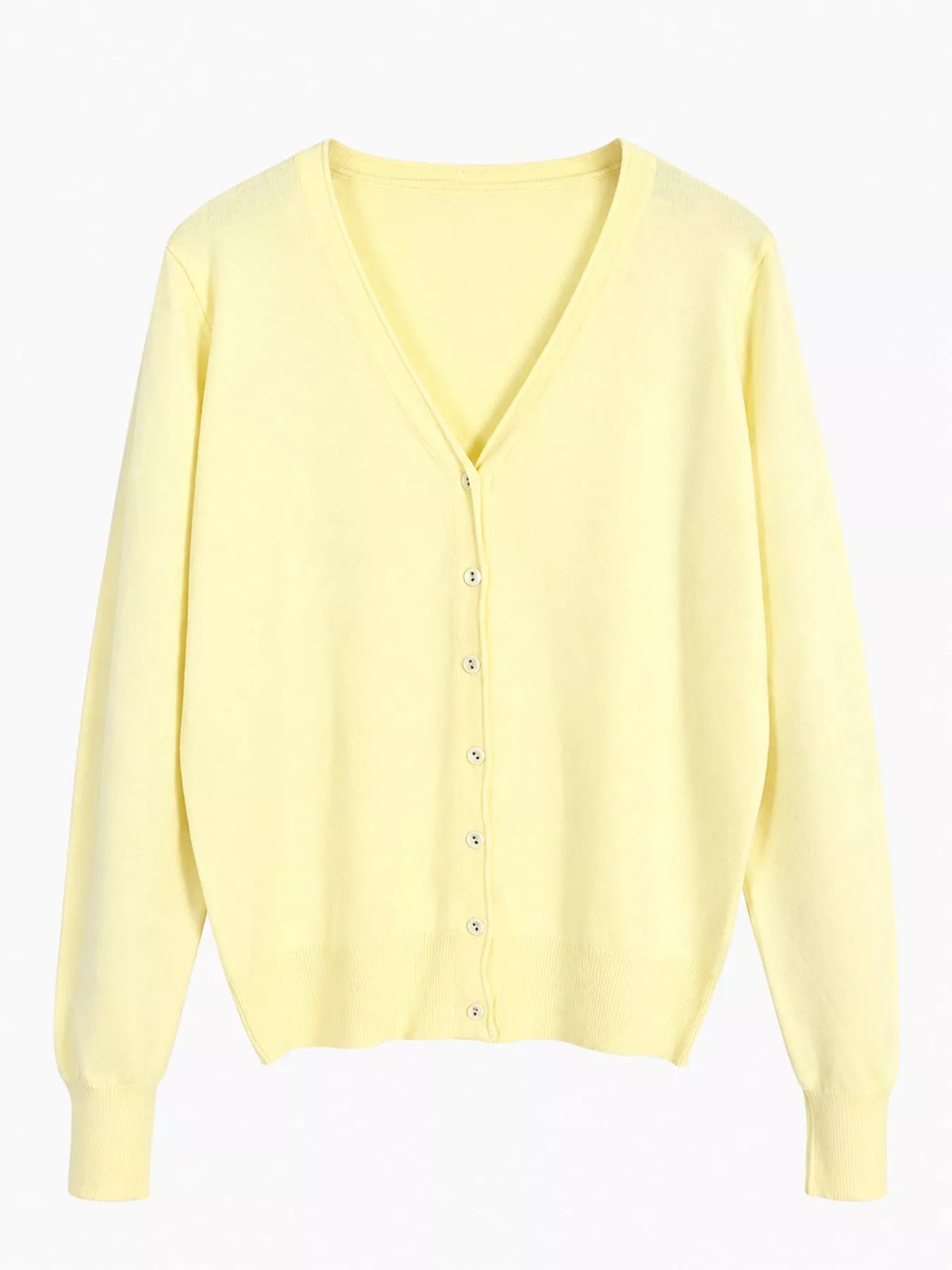 Classic V-Neck Button-Down Knit Cardigan - Light Yellow - View 45