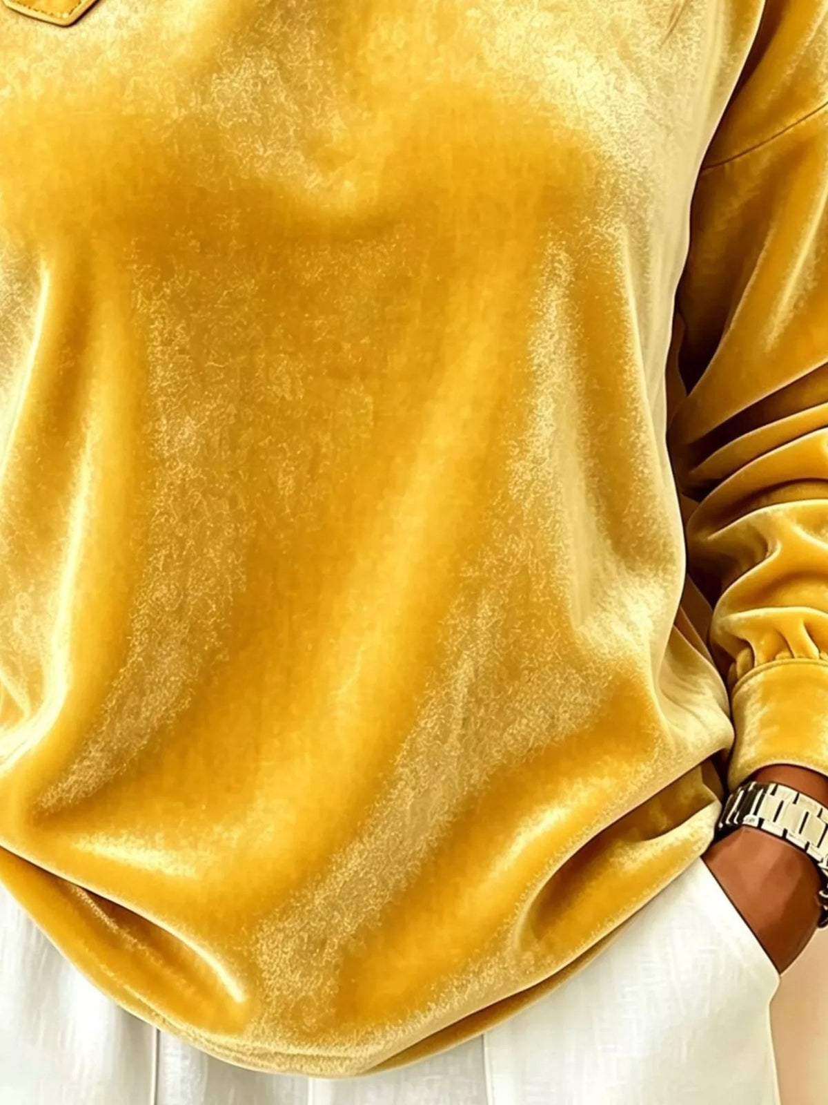 Full Size Velvet Asymmetrical Neck Sweatshirt with Buckle Detail Plus Size - Yellow - View 3