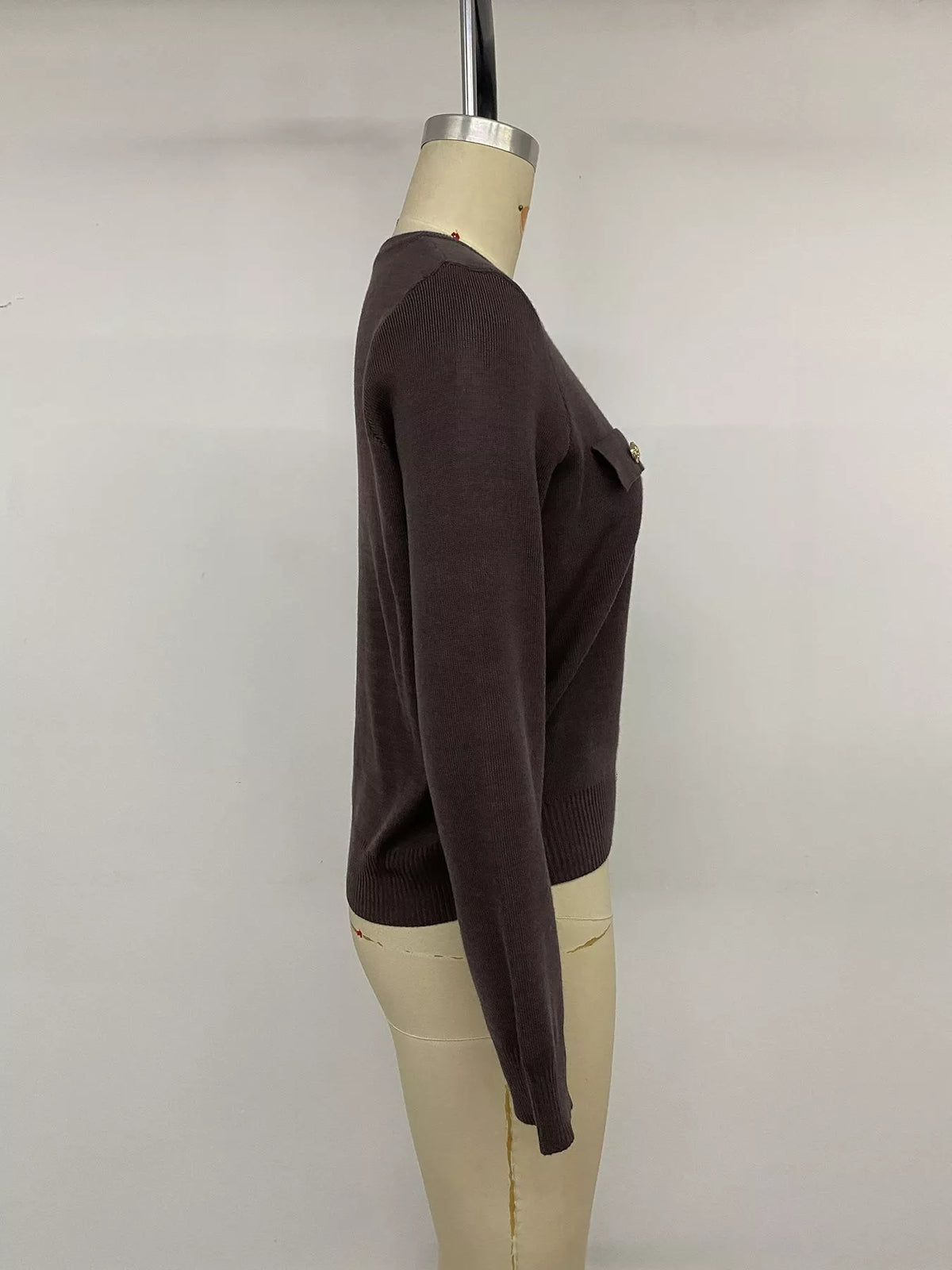 Button Down Long Sleeve Cardigan - Coffee Brown - View 16