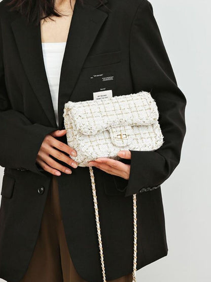 Tweed Chain Shoulder Bag - White - View 7