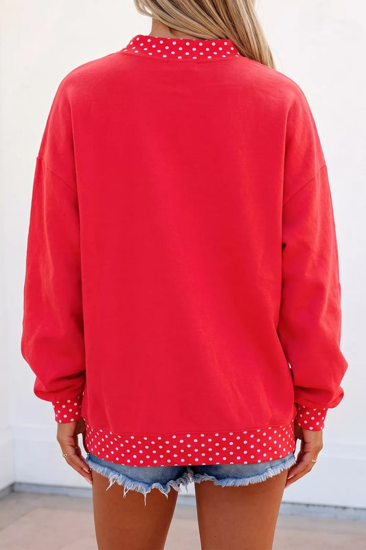 Polka Dot Trim Football Graphic Sweatshirt - Deep Red - View 2
