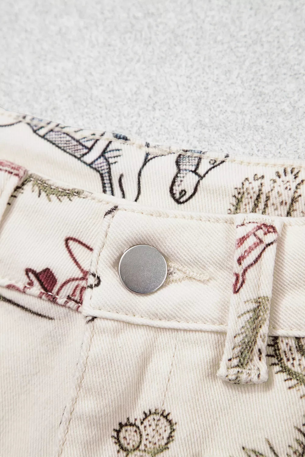 Western Print Straight Leg Ankle-Length Pocket Jeans - Beige - View 7
