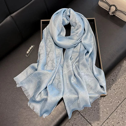 Raw Hem Warm Scarf - Light Blue - View 1