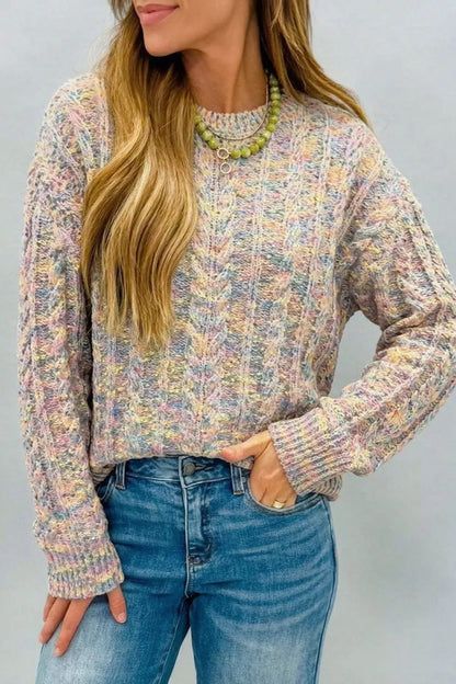 Multicolor Cable Knit Dropped Shoulder Sweater - Multicolor - View 1