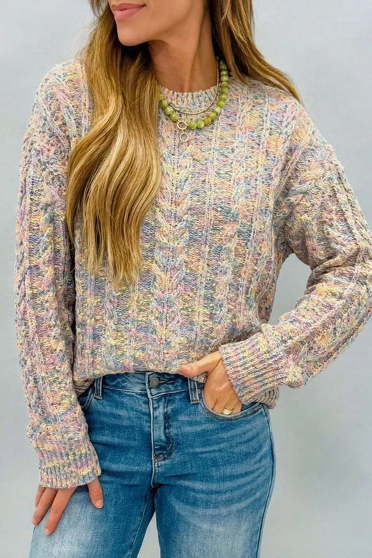 Multicolor Cable Knit Dropped Shoulder Sweater - Multicolor - View 1