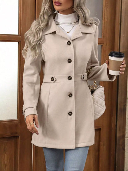 Single-Breasted Long Sleeve Coat - Apricot Color - View 2