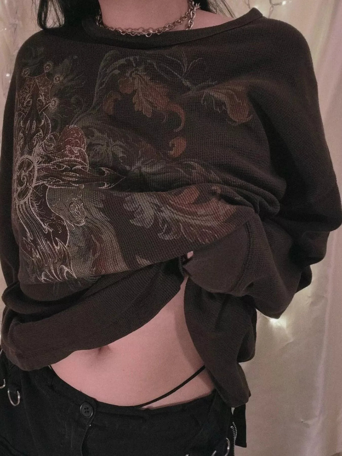 Skeleton Long Sleeve T-Shirt - Dark Brown - View 2