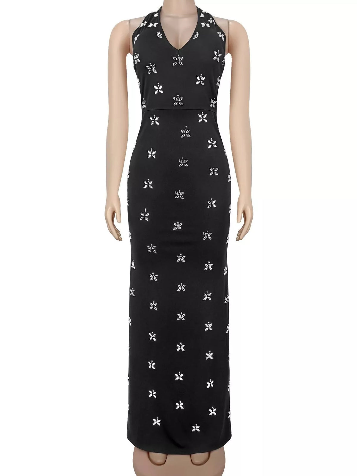 Floral Halter Neck Maxi Dress - Black - View 8