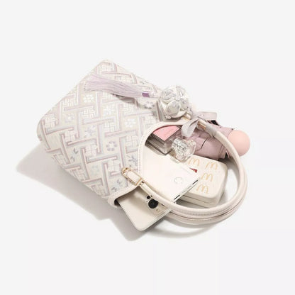 Geometric Pattern Handbag - Beige - View 5