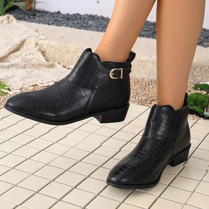 Point Toe Block Heels Boots - Black - View 1