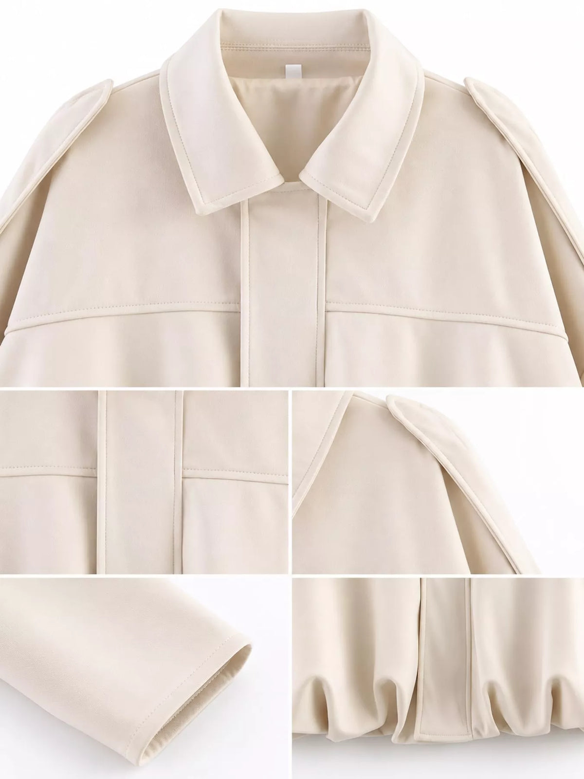 Elastic Hem Batwing Sleeve Jacket - Cream - View 16