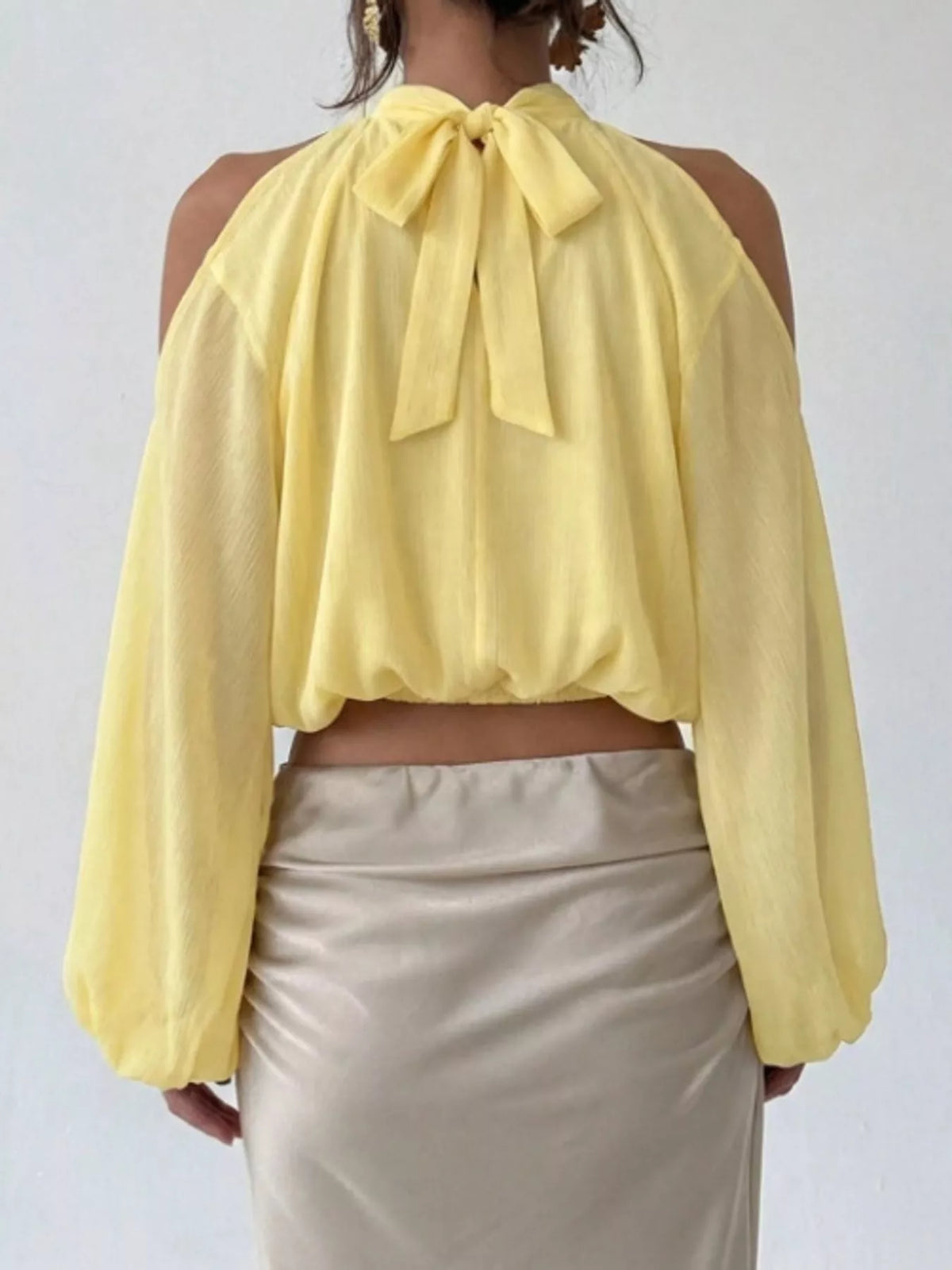 Cold-Shoulder Long Sleeve Blouse - Yellow - View 13