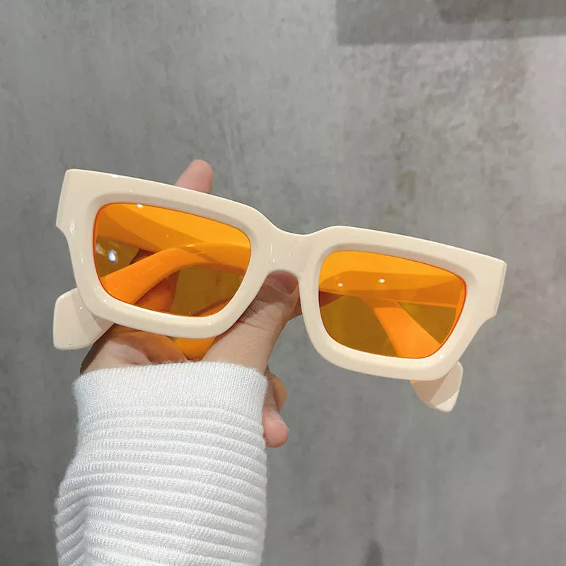 Vintage Rectangular Sunglasses - White - View 5