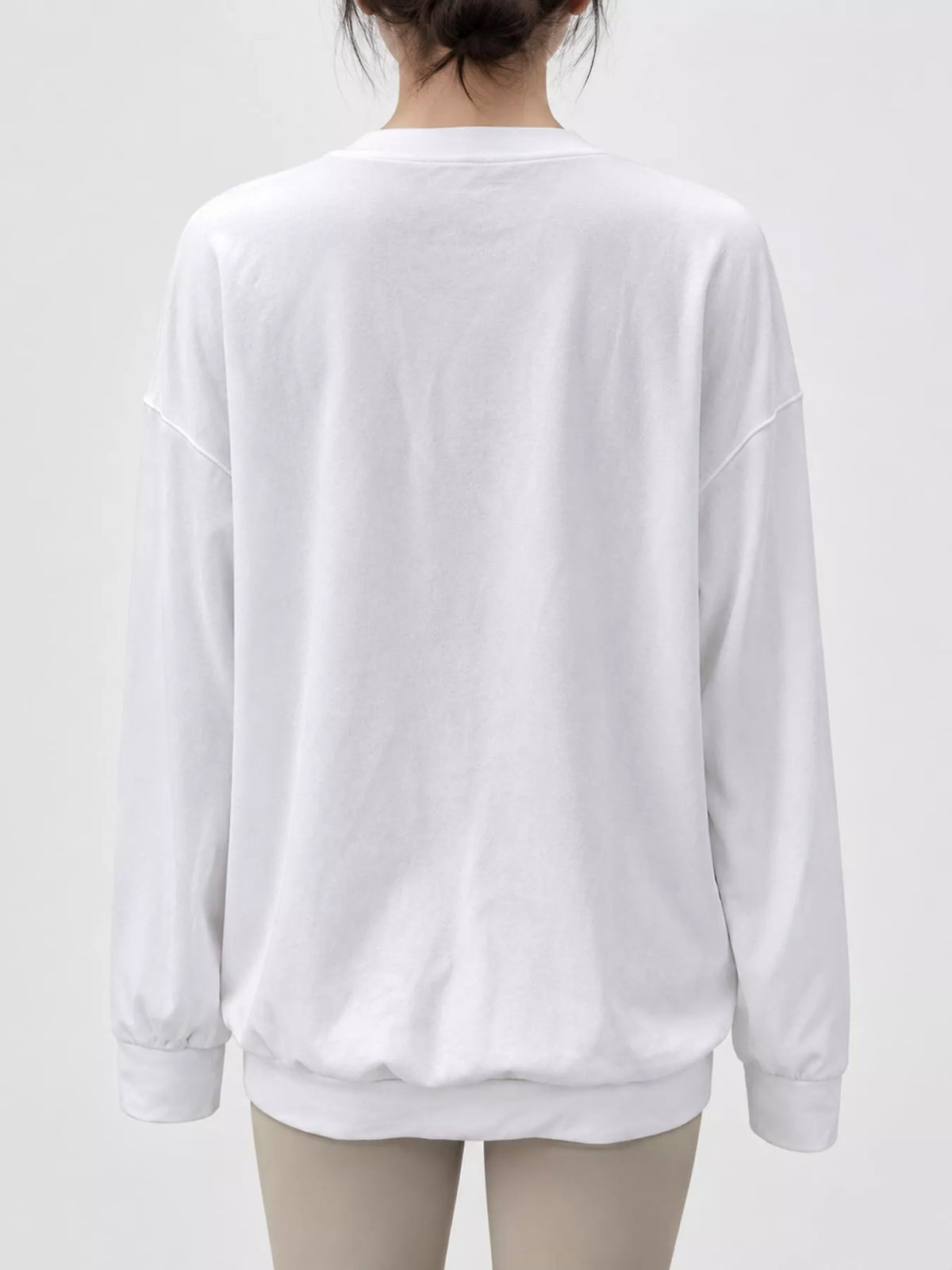Full Size Crew Neck Drop Shoulder Sweatshirt Plus Size - White - View 2