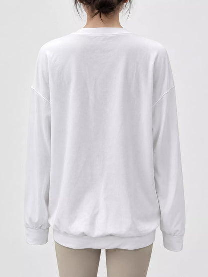 Full Size Crew Neck Drop Shoulder Sweatshirt Plus Size - White - View 2