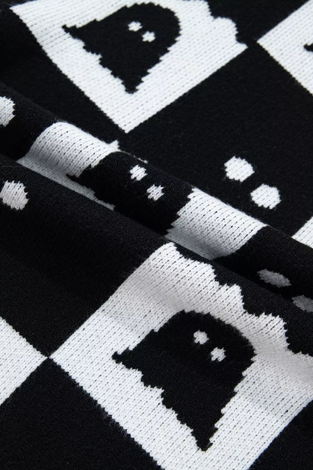 Halloween Ghost Pattern Checkerboard Sweater - Black - View 13