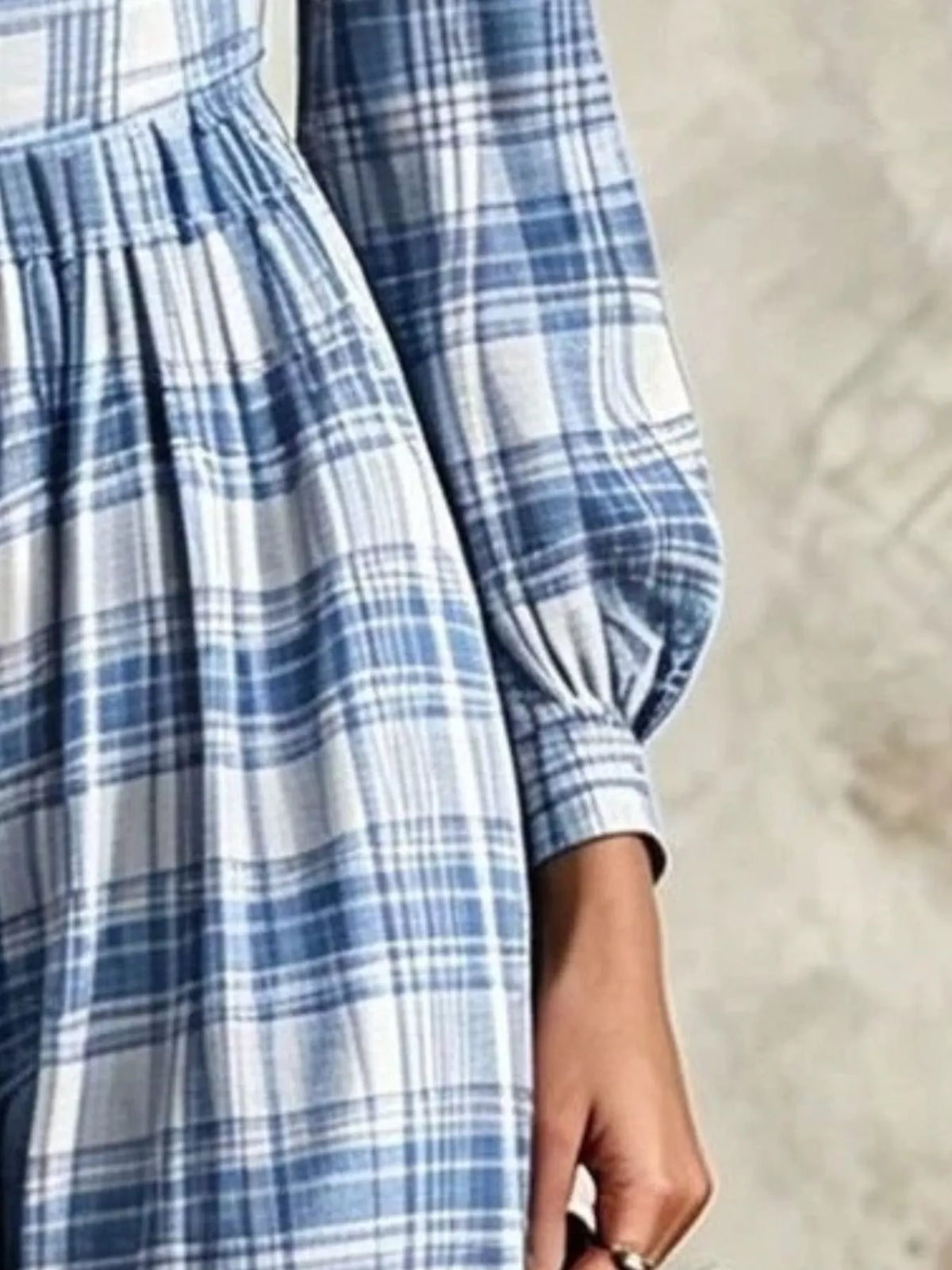 Plaid Square Neck Long Sleeve Wide Leg Jumpsuit - Light Blue - View 2