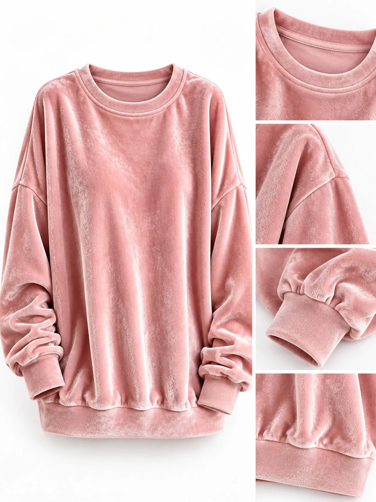 Full Size Crew Neck Drop Shoulder Sweatshirt Plus Size - Pink - View 33