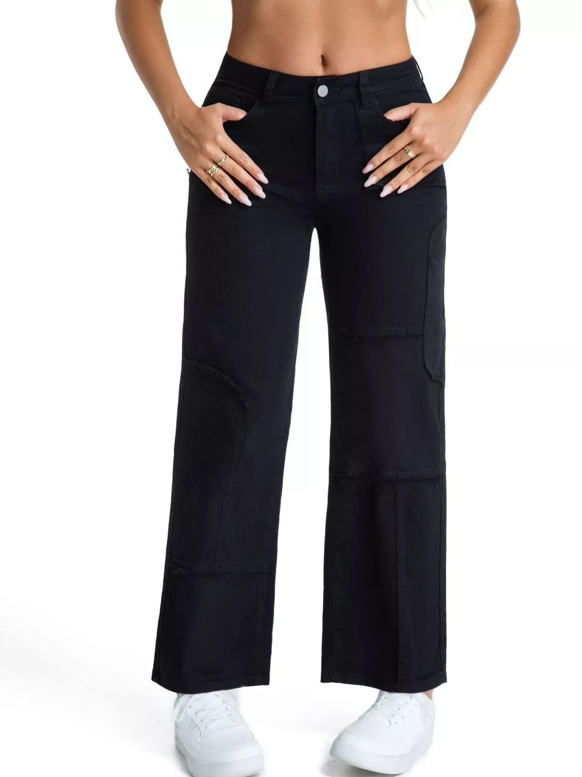 Frayed Edge Straight Leg Jeans - Black - View 2