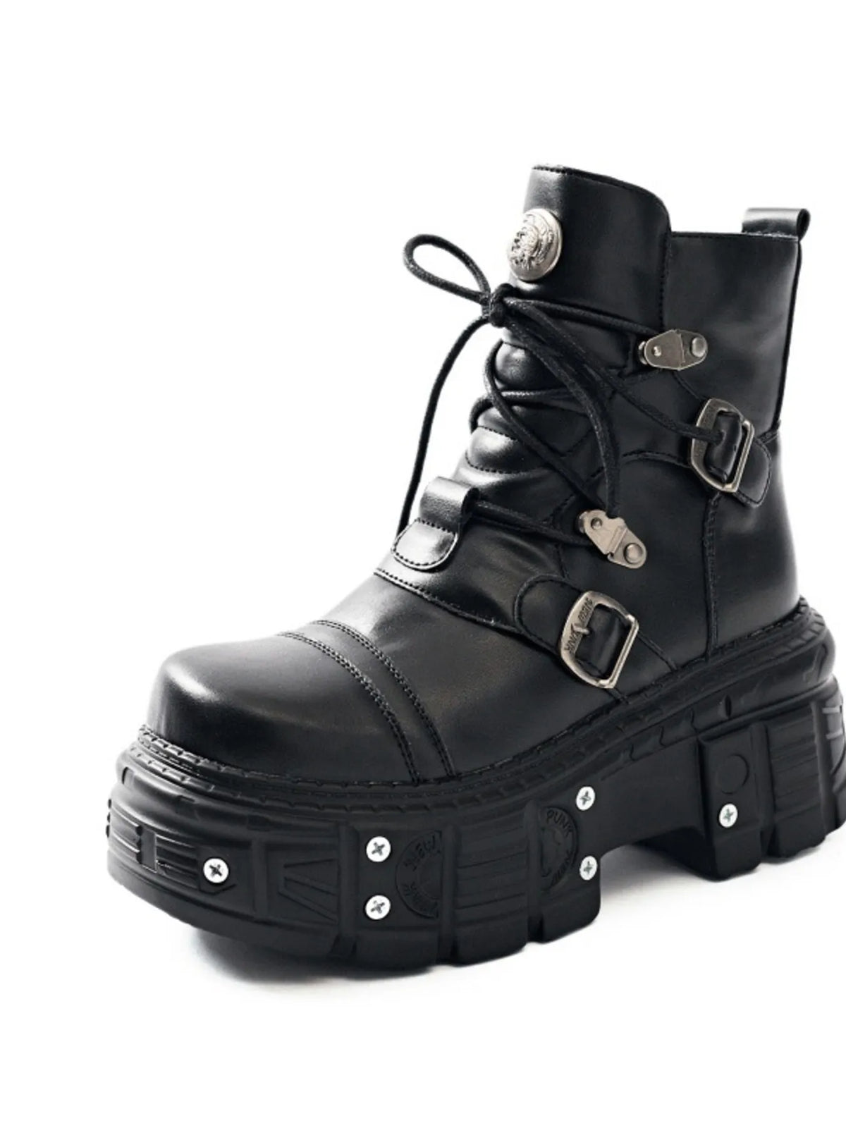 Lace Up Platform Boots - Black - View 13