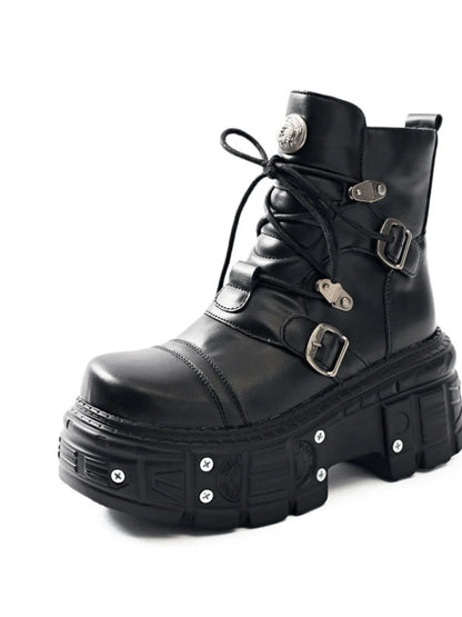 Lace Up Platform Boots - Black - View 13