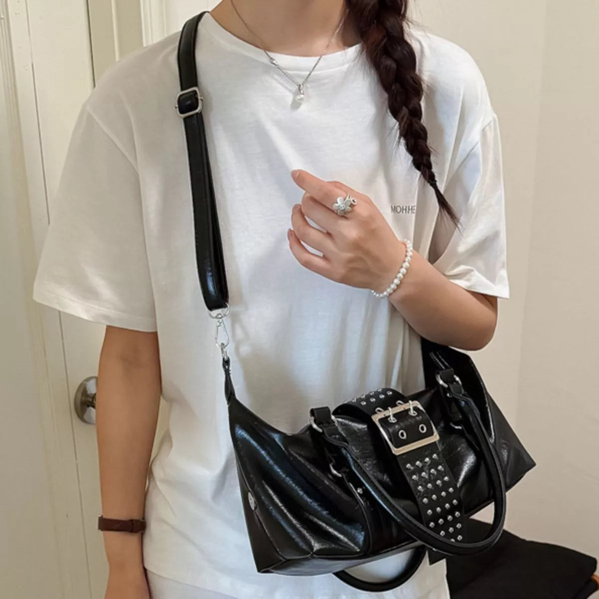 Rivet Embellished Crossbody Bag - All Colors - View 2