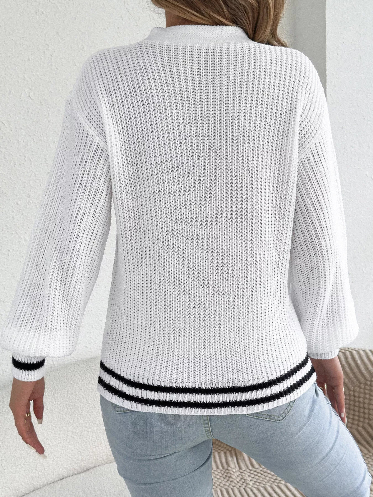 Cutout Cable Knit Sweater - White - View 7