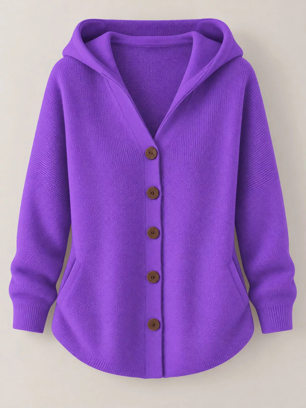 Full Size Hooded Button-Down Knit Cardigan Plus Size - Purple - View 31