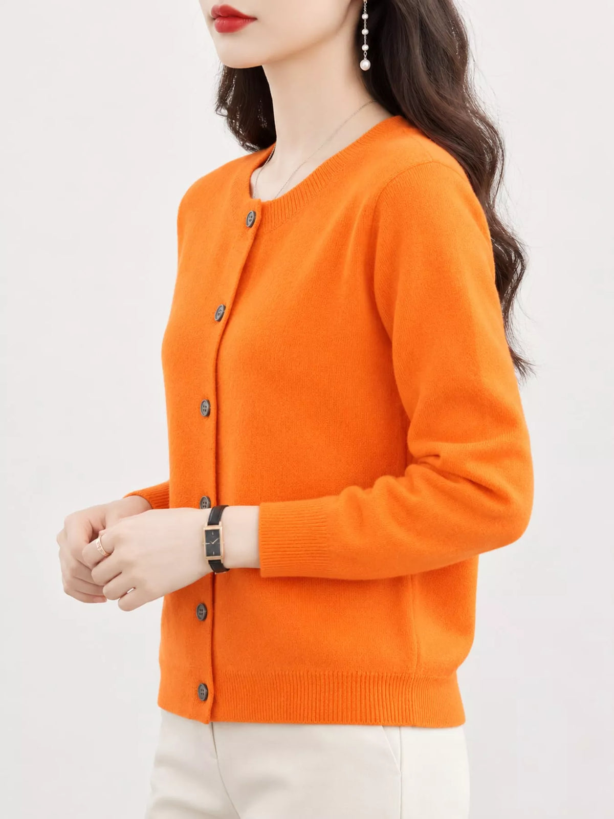 Crew-Neck Button-Down Cardigan - Hermès Orange - View 72