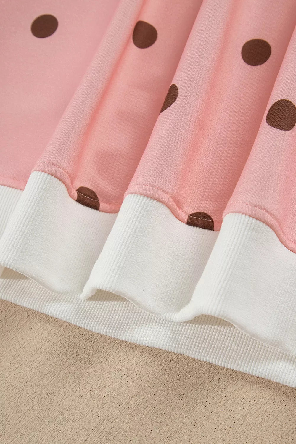 Polka Dot Long Sleeve Sweatshirt and Shorts Lounge Set - Pale Blush - View 7