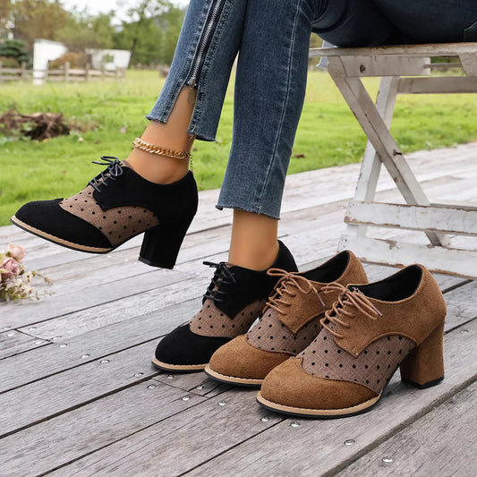 Lace Up Block Heels Boots - Mixed colors - View 1