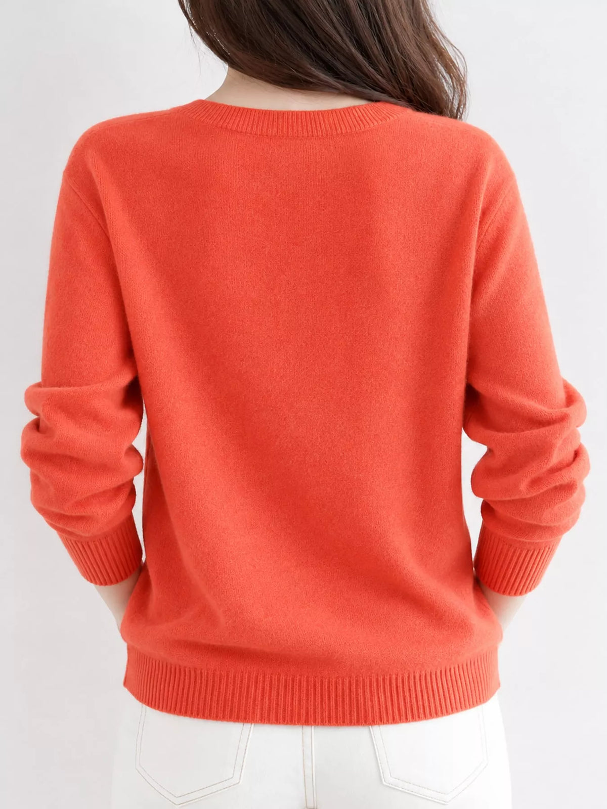 Crew-Neck Button-Down Cardigan - Orange Red - View 36